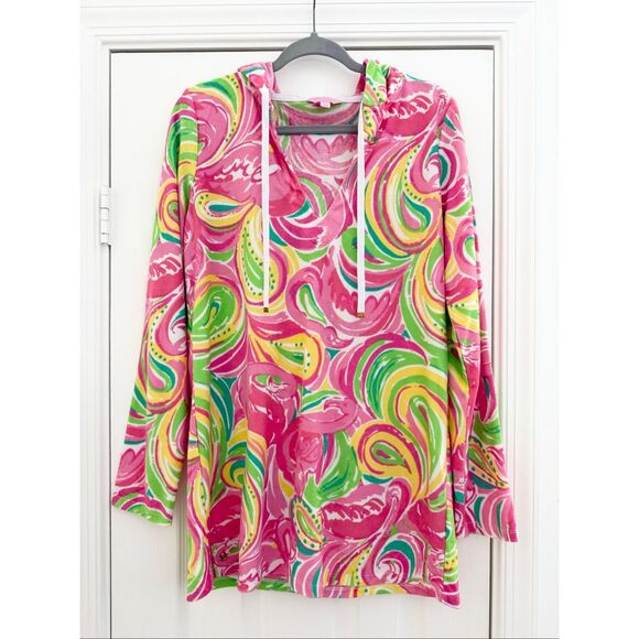 Lilly Pulitzer All Nighter Megan Flamingo Hooded Tunic Swim Cover Up L - Picture 1 of 6